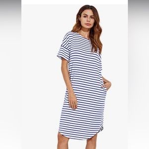Blue and White Striped Nautical T-Shirt Dress